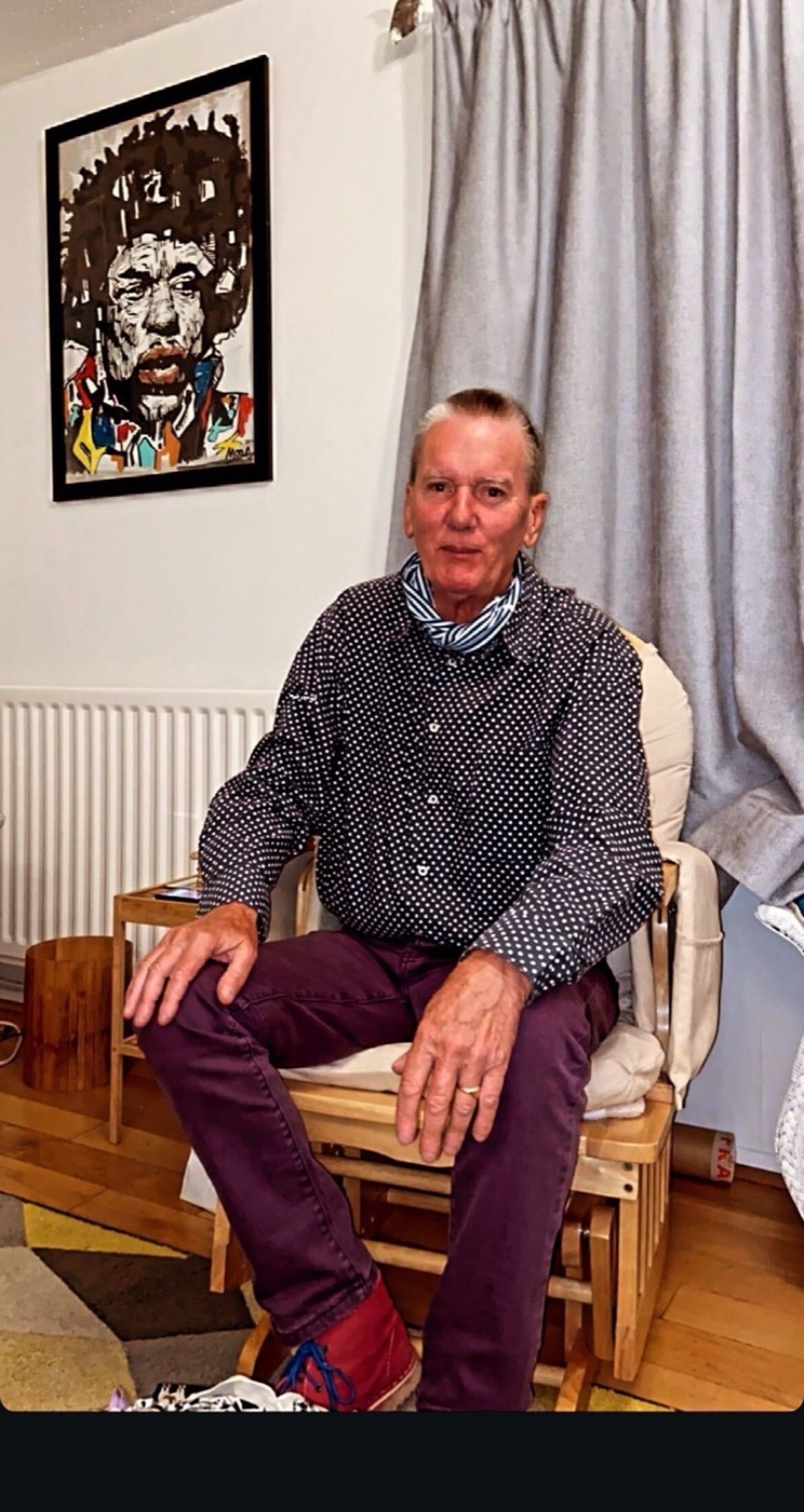 Bill Edwards, the neighbour who bought Ben's first painting, at home beneath Ben's Hendrix