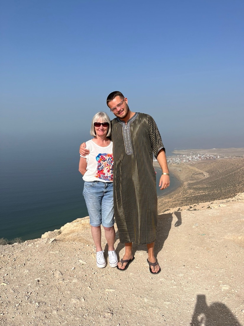 Ben and his mum, Patricia, overlooking the coast in Morocco
