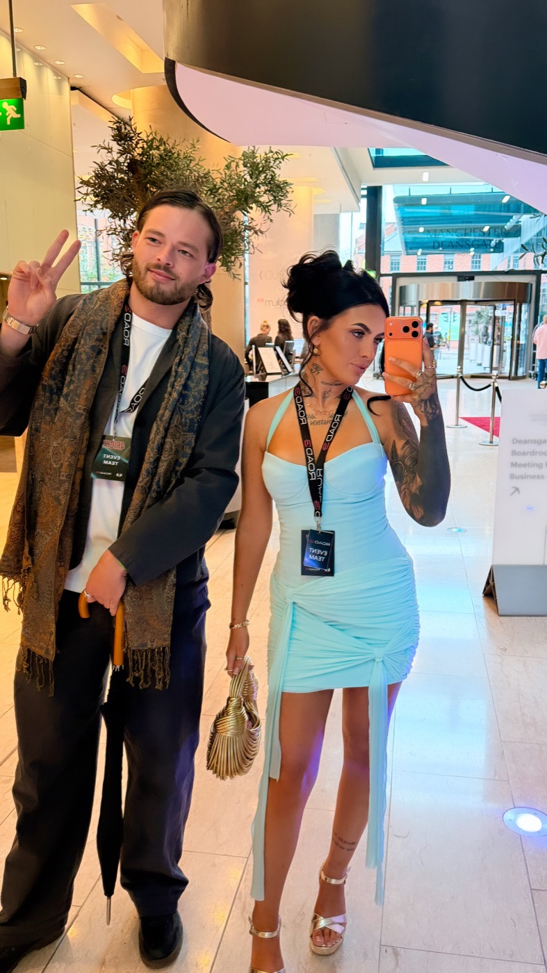 Ben and Niamh, the two founders of Patricia Studios, dressed up together at a recent event