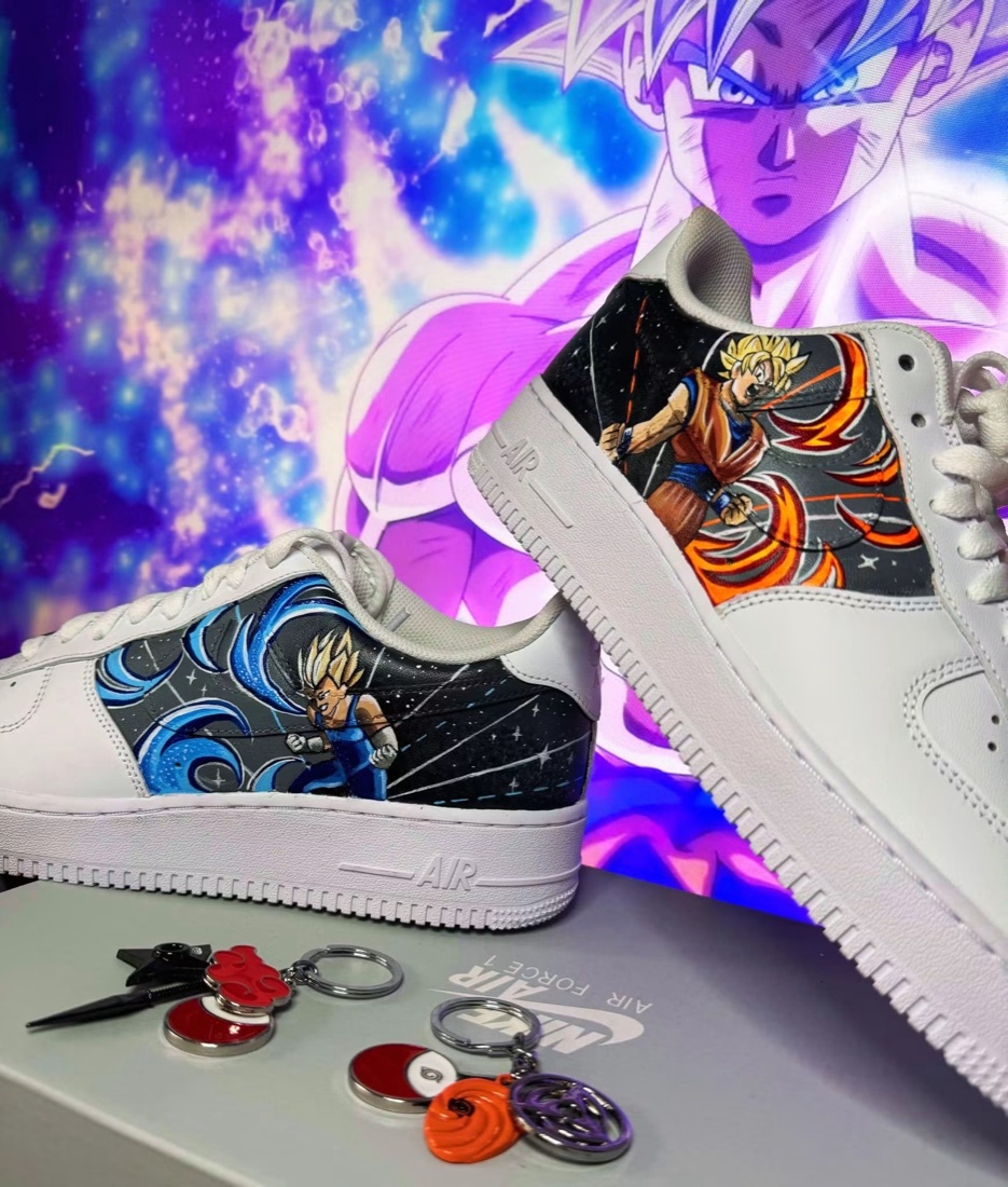 Custom Air Force 1 trainers hand-painted by Niamh with Dragon Ball Z characters