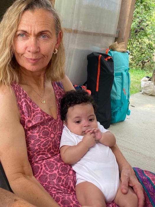 Patricia holding baby Jacques, Niamh's son